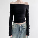 Ins Style Basic Simple Solid Color T-Shirt With Bare Shoulder And Bottom 2025 New Temperament Age-Reducing Blouse