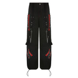 2025 Spring / Summer Women's Wear Ins Online Celebrities Street Dark Chain Button Ribbon Hip-Hop Baggy Pants