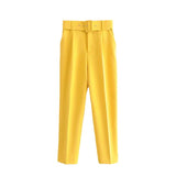 Znbbw 2024 New Pleated Multi-Color Harlan Pants Leisure Solid-Color Women's Pants Belt
