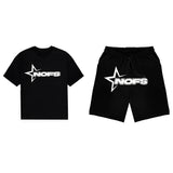 Znbbw Year's New Short-Sleeved Shirt For Men And Women's Trend Card Street Hip-Hop Punk Letter Printed T-Shirt Shorts