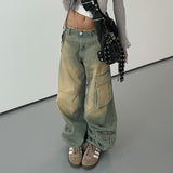 Asymmetrically Make Vintage Rough-Edged Jeans 2024 Street Spicy Girls Loose Leisure Line Tooling Straight Trousers