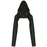 Hip-Hop Street Hipster With Hat Ultra-Short Locomotive Leather Long-Sleeved Pure Black Jacket 2024 New Cool