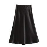 Znbbw 2024 New Elastic Waistline Simple Full-Color Satin Full-Length Skirt