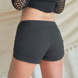 Simple Spice Girl Low Waist Striped Suit Shorts Tight Show Thin Street All Kinds Of Straight Woven Casual Trousers