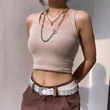 Ins New Women's Wear Fashion Street Photo Hanging Neck Sexy Back Solid Color Tight Short Vest