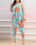 Znbbw Independent Station New Spring And Summer Floating Edge Printed One-Piece Trousers Spot