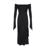 Waste Soil Style Shoulder Lotus Leaf Edge Forked Skirt 2025 Pure Wind Hot Girl Sexy Tight Fashion Dress Girl