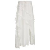 2025 Summer New Ins Holiday Style Gently Forked Lotus Leaf Edge Elegant Fashion Hot Girl Half Skirt