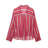 Znbbw Spring Style Knot Striped Translucent Long-Sleeved Shirt 3333244