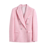Znbbw Spring Plaid Textured Double-Breasted Suit Coat Textured Skirt Suit