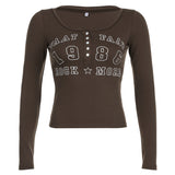 Characteristic Breasted Splicing Digital Printing Slim Long-Sleeved Casual T-Shirt Spring / Summer 2024 Style