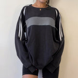 College Style Color Sprouting And Splicing Loose Long-Sleeved Round-Neck Sweater 2025 Autumn New Leisure Sports Jacket