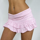 Sexy Flanging Low-Waisted Small Letter Embroidery Lotus Leaf Edge Half Skirt Sweet Spicy Girl Sports Cake Skirt Girl