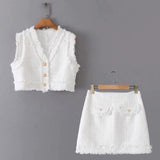 Znbbw New Woolen Short Vest Woolen Mini Skirt Suit