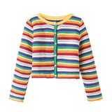 Znbbw Rainbow Striped Round Neck Knitted Cardigan Short Sweater In Summer