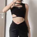 Spring 2024 New Fashionable Street Style Solid Color Asymmetrical Hot Girl Hollowed-Out Short Vest Girl