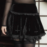 Znbbw Dark Design Embroidered Lace Skirt 2024 Winter High Waist New Black Half Skirt