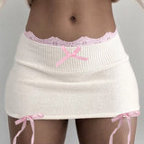 Hot Girl Style Belt Collision Color Small Bow Knot Woolen Skirt 2025 Spring / Summer New Sexy Buttocks Skirt