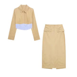 Znbbw Stitching Slimming Short Shirt 2814641 Line Decoration Straight Tube Flute Skirt 2813641 Set