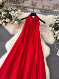 Znbbw Dress Women's Spring / Summer 2024 New Heavy Industry Pleated Chiffon Neck Beach Skirt Medium Length Skirt