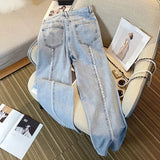 Znbbw Vintage Jeans Raw Edge Stitching High Waist Pockets Lady Pantalones Spring Summer Casual Loose All Match Women Clothes