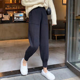 Znbbw Women pants autumn and winter black casual knitted pants loose elastic spring and autumn nine points Harlan radish pencil pants