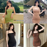 Znbbw Women's Dress Knitted Versatile Camisole Dress Summer Solid Color Dress