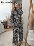 Znbbw Print Women's 2-piece Pants Set Lace Up Lantern Sleeve O-neck Top Loose High Waist Pant 2024 Spring Lady Casual Outfits