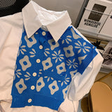 znbbw Summer High Street Female Blouse Button Loose Knitting Patchwork Women Shirts Fashion Casual Elegant Ladies Tops Harajuku