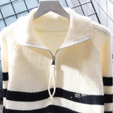 Znbbw neck zipper stripe pullover sweater for women loose sweater 2024 autumn/winter Japanese knit sweater pullover female top