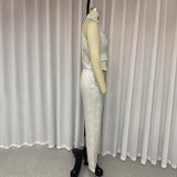 Znbbw Sets For Women 2 Pieces Summer Fashion Office Lapel Sleeveless One Button Vest Top Straight Pants Sets High Streetwear