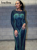 Znbbw Women Fashion Long Sleeve Bodycon Streetwear Party Club Green Long Dress 2023 Fall Clothing Wholesale Items For Business