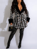 Znbbw Women Elegant Printing Full Sleeve Thin Coat Female Long Style Silver Jacket 2023 New Autumn Spring False Fur Collar Outerwear