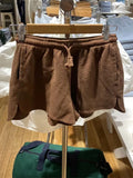 Znbbw Women Brown Waffle Drawstring Sports Shorts Summer Retro Solid Elastic High Waist Loose Shorts Fashion Casual Cotton Short Pants