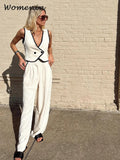 Znbbw Irregular Sleeveless Women Pant Set Fashion V-neck Cross Crop Top High Waist Trouser 2024 Spring Summer Female Streetwear