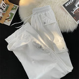 Znbbw Baggy Punk Cargo Pants Women Vintage Streetwear Pocket Drawstring Trousers BF High Waist Korean Joggers Wide Leg Pants