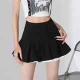 Znbbw Patchwork Pleated Skirts Women Summer Japanese Preppy Ruffles Mini Skirts Y2K High Waist Kawaii All Match A Line Skirts
