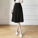 Znbbw Women A-Line Skirts Elegant Ruffles Waist Bow Sashes Casual Pleated Skirt Office Lady Vintage Midi Skirts Jupe Faldas Mujer 2023
