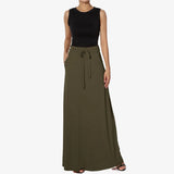 Znbbw High Waist Solid Long Skirts Fashion Summer Women Loose Drawstring Maxi Skirts Oversized Pleated Floor-length Skirts