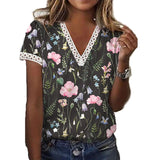 Znbbw V-neck Floral Print Blouse Women Short Sleeve Tops Fashion 2023 Cssual Shirts Female Loose Elegant Blouses Blusas 24785