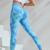 Znbbw High Waist Peach Hip Lift Yoga Pants Women Tie Dye Sports Leggings Sexy Polyester Stretch Fitness Jogging Pants
