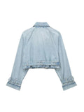 Znbbw TRAF Women 2023 Spring Fashion With Belt Cowboy Short Coat Vintage Long Sleeve Pockets Female Outerwear Chic Tops