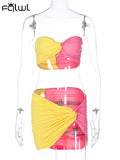 znbbw Backless Sexy Pink Patchwork Two Piece Sets Summer For Women Black Off Shoulder Bodycon Skirt Sets Beach Praty Skirt Set