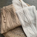 Znbbw And Winter New Loose-fitting Trousers Women's Fashion Trend Korean Knitted Twist Stripe Solid Color Harem Pants