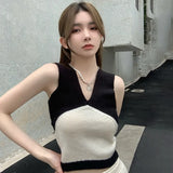 Znbbw Korean V-neck Fashion Tank Top Versatile Knitted Sleeveless Tank Top Slim Fit T-shirt Top