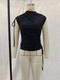 Znbbw TRAF Summer Slim Blouse Women Stand Collar Sleeveless Tank Top Elegant Bodycon Simple Tops Female Clothing 2023