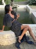 Znbbw Vintage Polka Dots Printed 2 Pcs Set Women 2024 Summer Matching Set Maxi Skirt Beach Dress Set New Outfits Holiday Robe