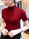 Znbbw Women Half Turtleneck Base Simple TShirts Slim Soft Short Sleeve T Shirts Lady Mesh Elegant Stretchy Tops Tees Female