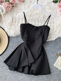 Znbbw Women's Blouse Korean Style Solid Color Ruffled Irregular Sling Shirt New Pleated Waist Sling Suspender Tops LL957