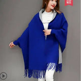 Znbbw Winter Fashion Lady Tassel Knitted Shawl Sweater Women Solid Tassel Batwing Sleeve Poncho Cardigan wrap swing